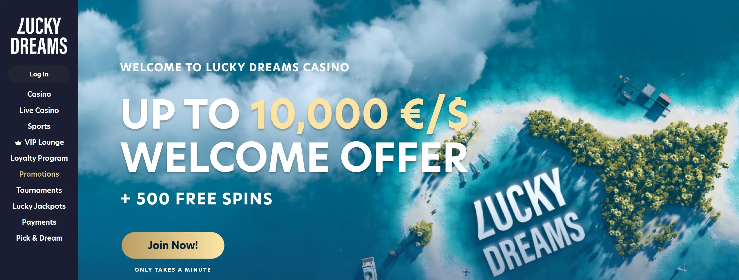 Lucky Dreams frontpage with big welcome offer